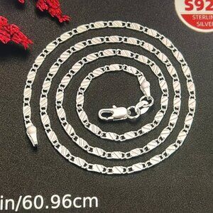 NIB! Beautiful S925 Sterling Silver Elegant Bohemian  Flat Chain Necklace  ~ 24"